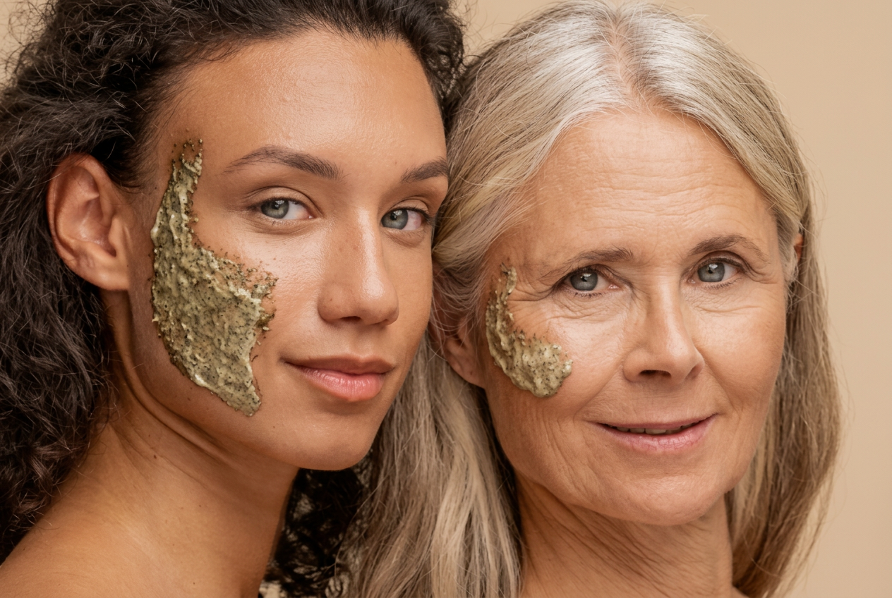 Zwei Frauen mit GREEN PEEL® Kräutermaske auf der Wange